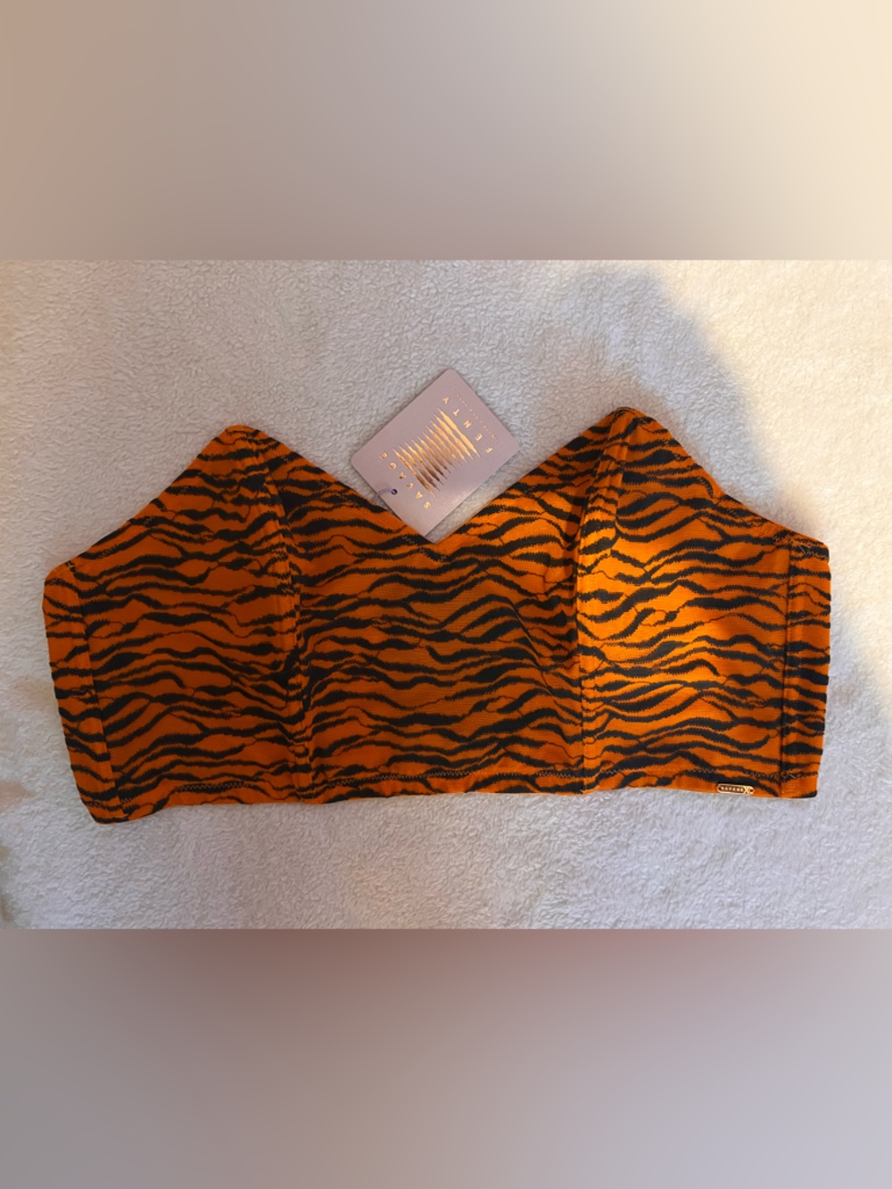 Savage X Fenty Orange and Black Tiger-Print Bandeau Strapless Bra size 3X NEW